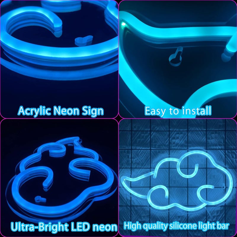 Dleouly Anime Neon Sign, LED Blue Cloud Neon Signs for Wall Decor, Dimmable Gaming Neon Sign Wall Signs USB Night Neon Light for Bedroom Game Room Man Cave Party, Gifts for Your Son, Boyfriend(12x7in) - Image 2